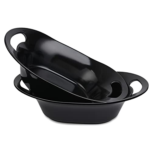 XUEJUN Black Serving Bowls, 12" Large Serving Bowl with Handles Set, Bamboo Fiber Serving Dishes, Oval Serving Platter 1.3 Quarts Set of 2, BPA-free, Reusable, Dishwasher Safe