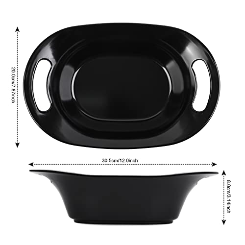 XUEJUN Black Serving Bowls, 12" Large Serving Bowl with Handles Set, Bamboo Fiber Serving Dishes, Oval Serving Platter 1.3 Quarts Set of 2, BPA-free, Reusable, Dishwasher Safe