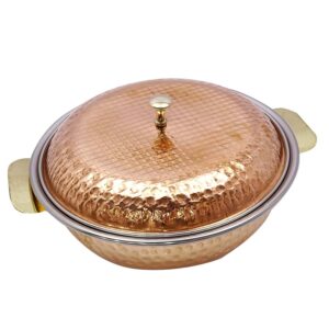 PARIJAT HANDICRAFT Indian Serveware Donga Copper Serving Bowl Tureen With Spoon