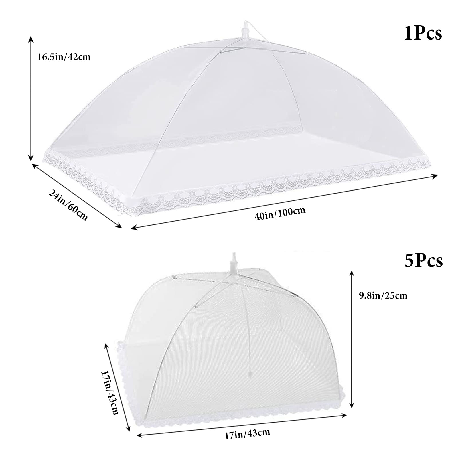 6 Pack Pop-Up Mesh Food Covers for Outdoors 1 Large (40"x 24") & 5 (17"x17") Food Tent Covers Umbrella Screen Tents Food Nets for Outdoors Reusable and Collapsible Parties Picnics BBQs