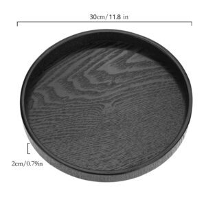 Round Wood Serving Tray, Solid Wooden Decorative Tray Non-Slip Tea Coffee Table Tray Snack Plate Food Meals Serving Tray with Raised Edges for Home Decor Kitchen Restaurant(11.8inch/30cm, Black)