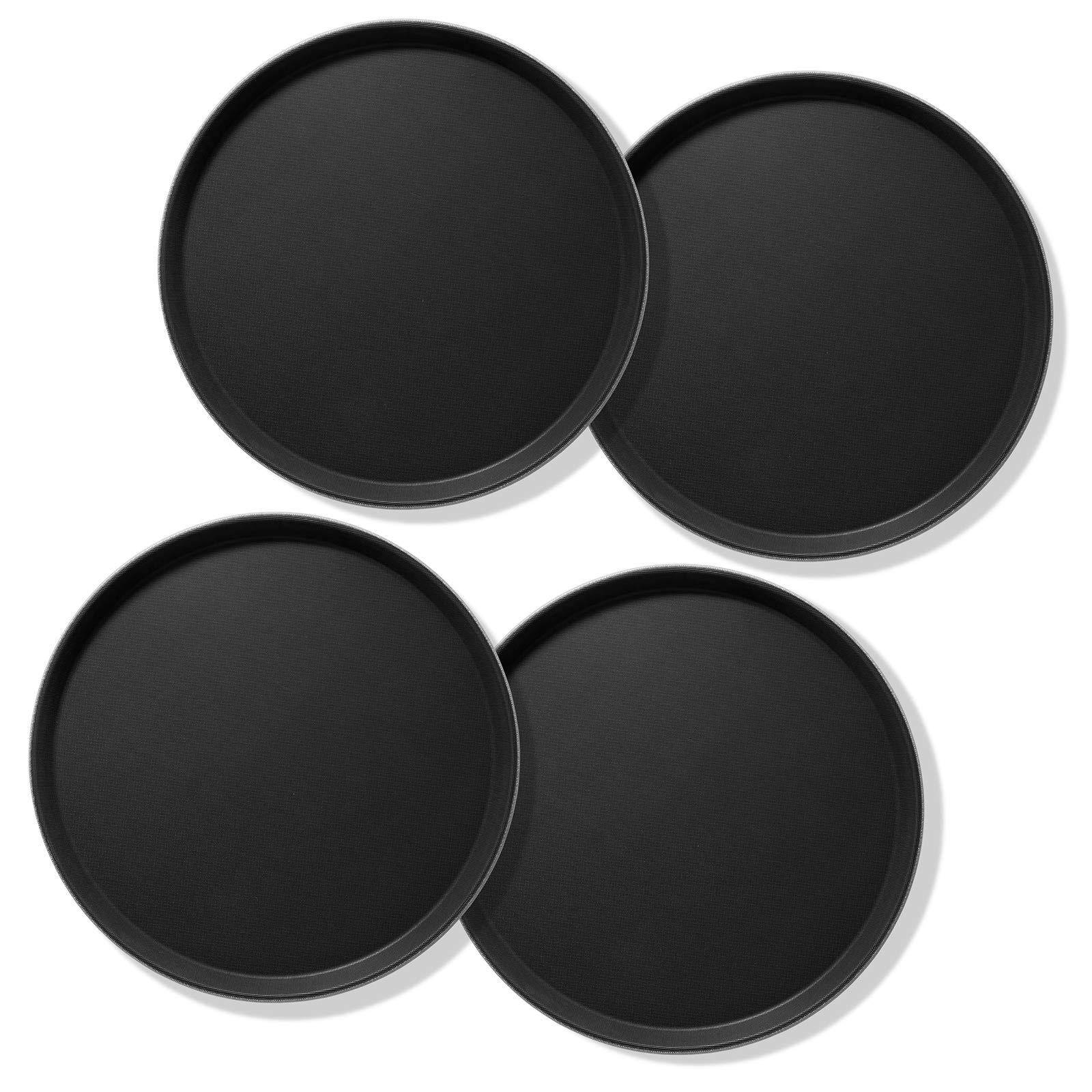 Jubilee (Set of 4) 16" Round Restaurant Serving Trays, Black - NSF Certified Non-Slip Food Service Tray