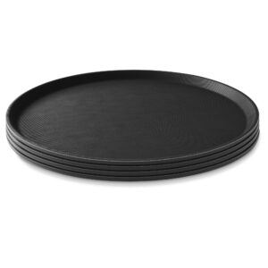 Jubilee (Set of 4) 16" Round Restaurant Serving Trays, Black - NSF Certified Non-Slip Food Service Tray