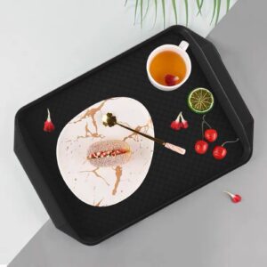 Cedilis 12 Pack Black Plastic Fast Food Trays for Eating, 17IN x 11.7IN Serving Trays with Handles, Rectangular Non Skid Multi-Purpose Plastic Tray for Restaurant, Parties, Coffee Table, Kitchen