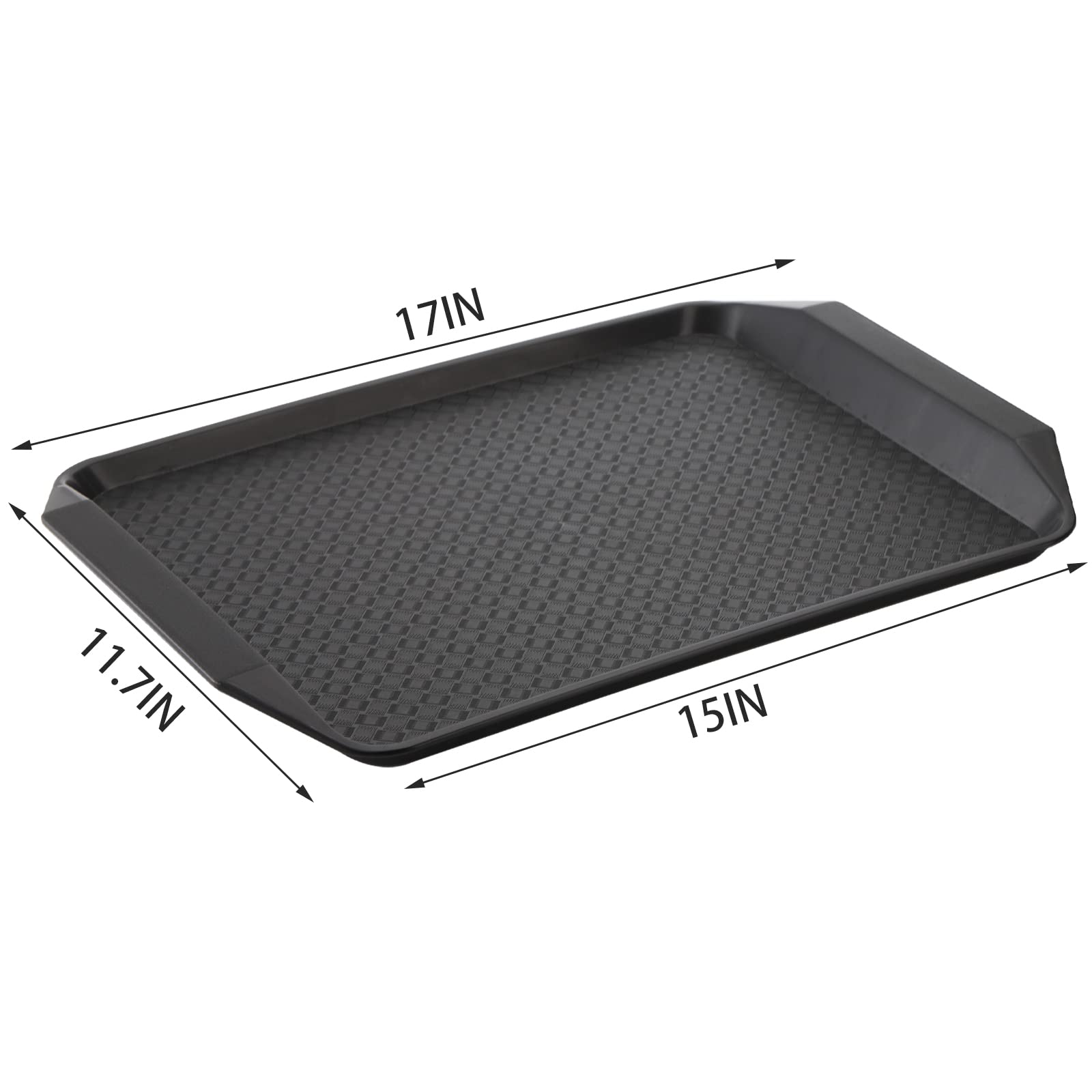 Cedilis 12 Pack Black Plastic Fast Food Trays for Eating, 17IN x 11.7IN Serving Trays with Handles, Rectangular Non Skid Multi-Purpose Plastic Tray for Restaurant, Parties, Coffee Table, Kitchen