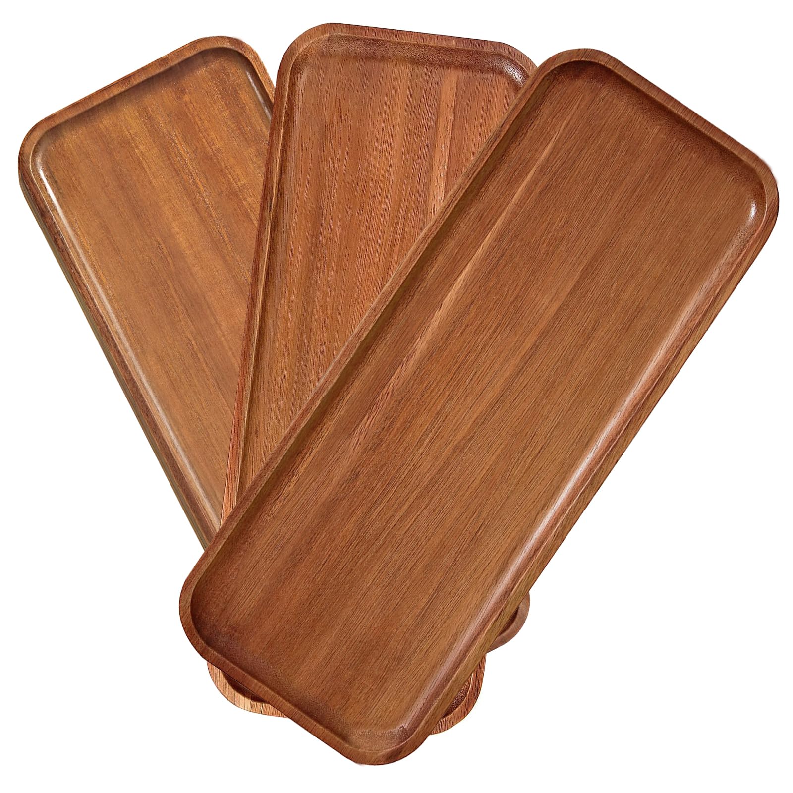 HOMKULA Acacia Wood Serving Platters and Trays - 14" x 5.5" Wooden Mini Charcuterie Boards, Small Cheese Board, Rectangle Wooden Tray for Kitchen Counter, Bathroom, Home Decor, Party, 3 Pack