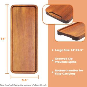 HOMKULA Acacia Wood Serving Platters and Trays - 14" x 5.5" Wooden Mini Charcuterie Boards, Small Cheese Board, Rectangle Wooden Tray for Kitchen Counter, Bathroom, Home Decor, Party, 3 Pack