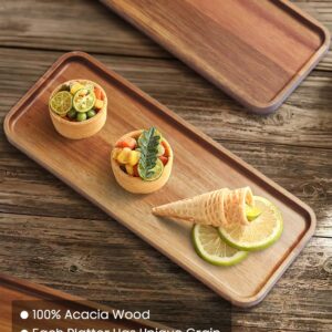 HOMKULA Acacia Wood Serving Platters and Trays - 14" x 5.5" Wooden Mini Charcuterie Boards, Small Cheese Board, Rectangle Wooden Tray for Kitchen Counter, Bathroom, Home Decor, Party, 3 Pack