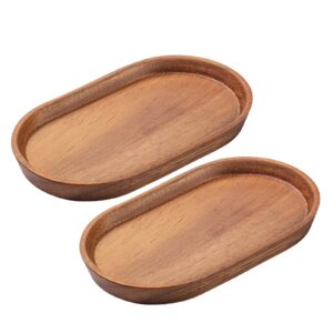 vandroop mini serving trays for parties, small tray for tea＆coffee, oval wooden plates for serving food, decorative tray for appetizer＆vegetables, tray for bathroom 7.8"×4.6" (acacia, set of 2)