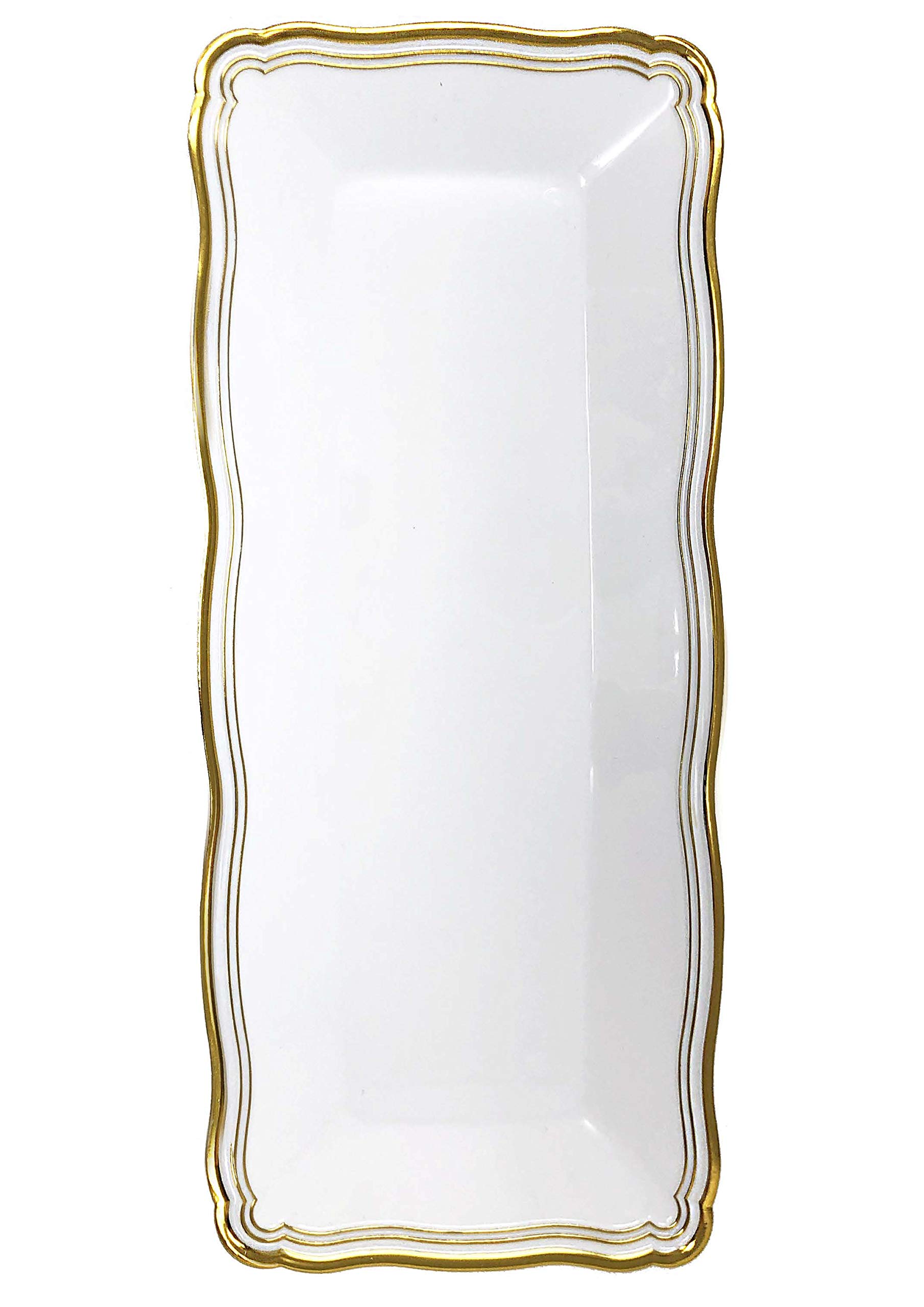 Elegant Aristocrat Collection White/Gold Serving Trays - 13.75” x 6” (Pack of 2) - Chic Luxury Design - Ideal for Any Occasion & Event