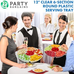 PARTY BARGAINS 12" Round Plastic Serving Tray, 6-Sections, Clear, Pack of 4