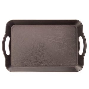 Handled Cafeteria Tray - 14" x 9" Rectangular Wood Grain Textured Plastic Food Serving TV Tray - Great for Restaurant Buffets, Diners, School Lunch, Cafe Commercial Kitchen and More (Black)