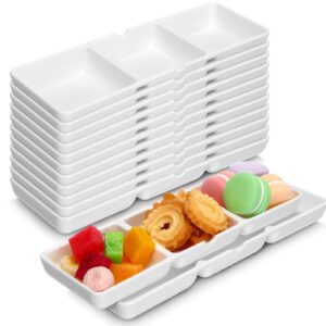 24 pcs 8.7 x 2.8 inch 3 compartment appetizer serving tray plastic 3 section dessert platters rectangular divided plate white compartment serving dishes dipping sauces dinner buffet restaurant kitchen