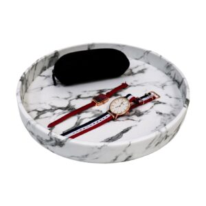 mcbz home round leather tray, serving tray, coffee table tray, decorative tray, storage tray, size 13.2 * 1.8 inch (white)