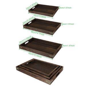 3PCS Wooden Trays, Wood Serving Tray with Handles, Rustic Vintage Food Serving Trays, Square Decorative Wooden Serving Trays for Breakfast, Appetizer, Coffee, Tea, Dining Room, Party, Restaurants