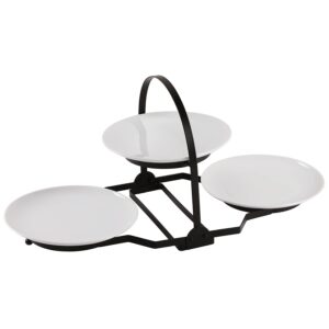 buyajuju tier round plate with stand, procelain serving tray for cake dessert fruit display, durable 3 tier serving stand, ceramic white serving platters