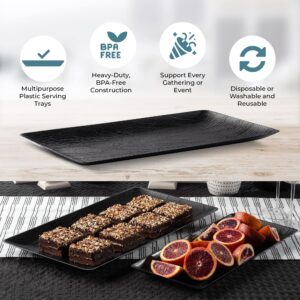 Plastic Serving Tray, Black Wood Pattern Party Platters, Disposable Premium Durable Plastic, 17" x 9" Rectangular Serving Tray, 5 Pack - Posh Setting