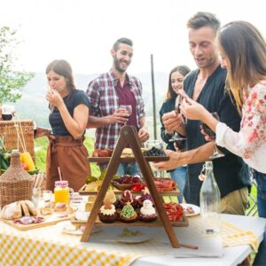 Durable Acacia Wooden Tray with Cloth for Easy Cleaning , 3 Tier Serving Tray , Charcuterie boards , Meat and Cheese Board with Detachable Trays , Cheese Boards Charcuterie Boards , Serving Trays