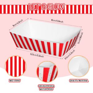 Rtteri 50 Pcs Carnival Party Paper Food Trays with Greaseproof Liner Paper Bulk Striped Circus Party Snack Disposable Food Boats for Carnival Circus Food Truck Party Supplies (Red and White Stripes)