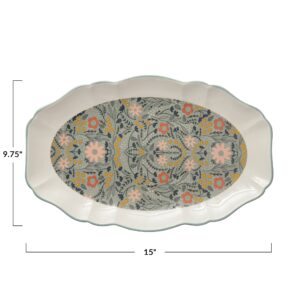 Creative Co-Op Stoneware Painted Florals, Multicolor Platter, Multi