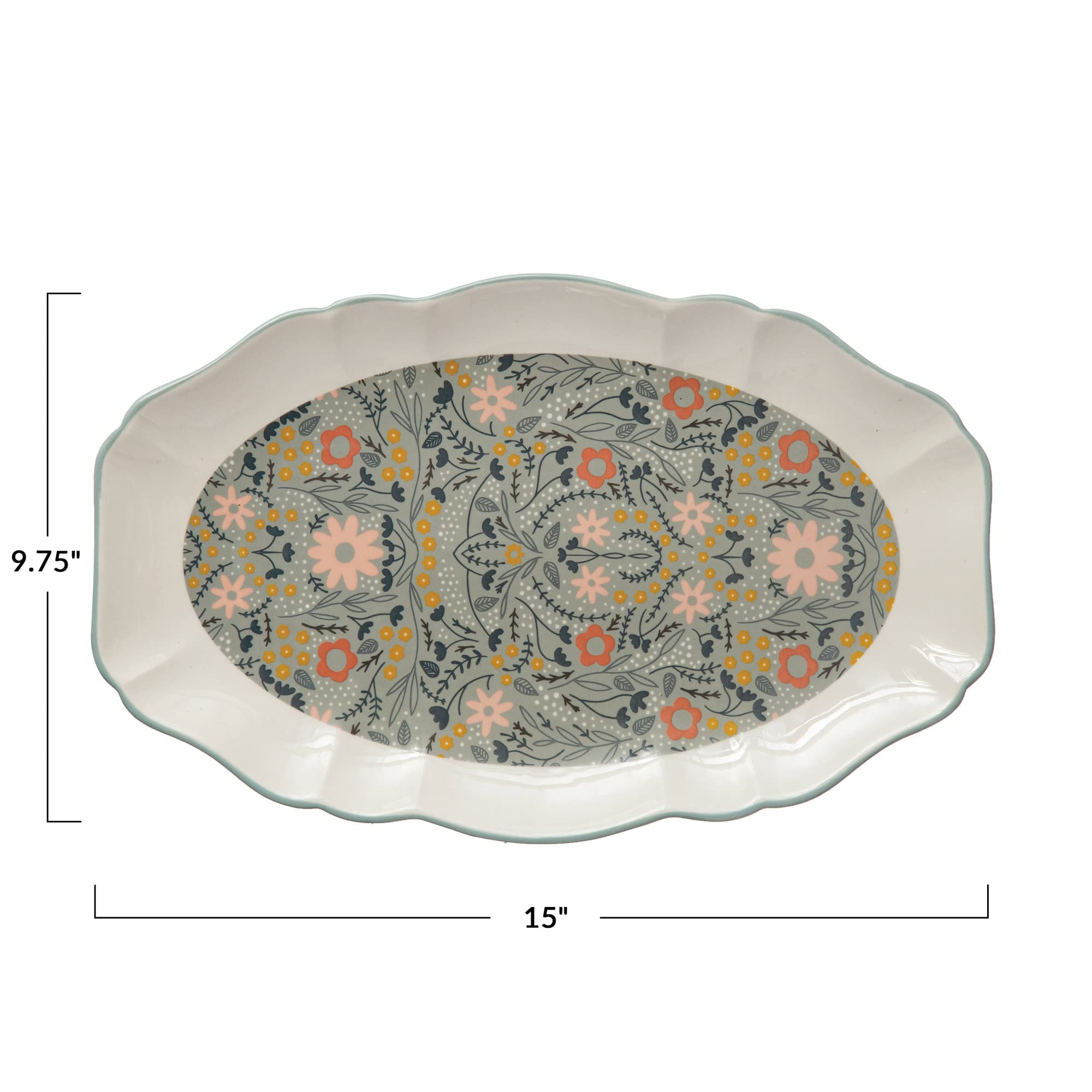 Creative Co-Op Stoneware Painted Florals, Multicolor Platter, Multi