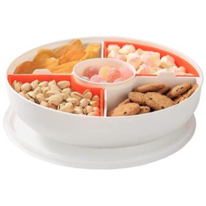 xkxkke divided serving dishes with lid, serving tray with lid, round divided plates, sectional serving tray removable party snacks tray for candies, nuts, veggies, fruits and appetizer (white)
