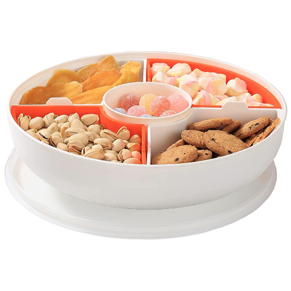 XKXKKE Divided Serving Dishes with Lid, Serving Tray with Lid, Round Divided Plates, Sectional Serving Tray Removable Party Snacks Tray for Candies, Nuts, Veggies, Fruits and Appetizer (White)