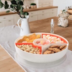 XKXKKE Divided Serving Dishes with Lid, Serving Tray with Lid, Round Divided Plates, Sectional Serving Tray Removable Party Snacks Tray for Candies, Nuts, Veggies, Fruits and Appetizer (White)