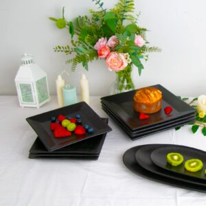 vicrays Ceramic Square Dinner Plates Set 8 inch Porcelain Serving Plates for Salad Dessert Appetizer Bread - Set of 4 - Black