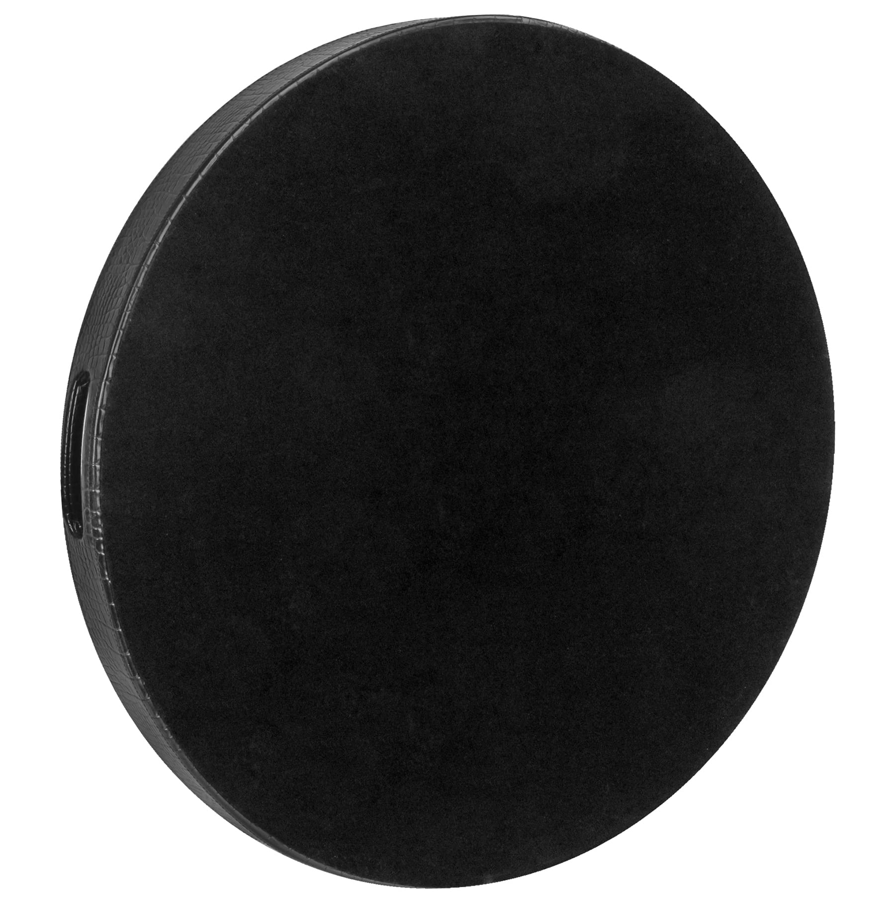 HofferRuffer Extra Large Round Serving Tray, Elegant Faux Leather Circle Ottoman Table Tray with Handles, Serve Tea, Coffee or Breakfast in Bed, Diameter 23.6 x 2.4 inches Height (Black)
