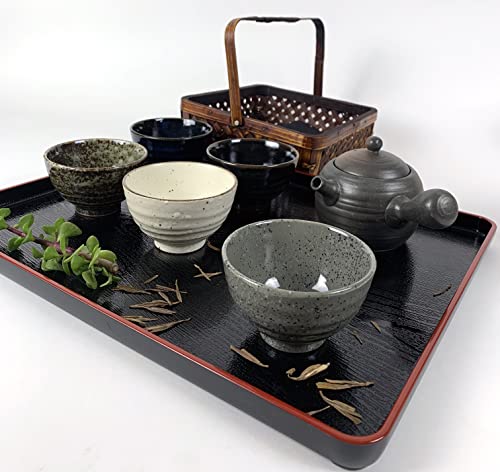 JapanBargain 4126, Large Japanese Serving Tay Plastic Lacquered Tray for Eating Tea Serving Tray Ottoman Coffee Table Tray TV Tray Butler Tray, Black and Red Color, Made in Japan, 18x13-3/4 inch