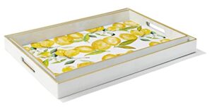american atelier set of 2 lemons branches rectangular serving tray with handles- indoor & outdoor platter for home entertaining, cocktail hour, snacks, barware, perfume (large 19x14, small 18x12)
