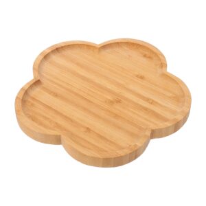 Hemoton Wood Serving Tray Flower Shaped Dessert Plate Food Tray Dinner Plate Serving Platter Appetizer Plates for Steak Fish Seafood Cooking Baking Yellow