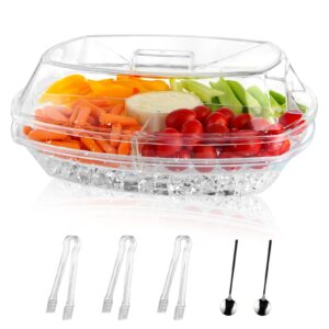 moligou chilled serving tray, ice party platter with lid, 4 compartments appetizer serving tray on ice