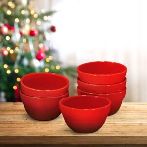 bruntmor 8 oz porcelain bowls set of 6 - for ice cream, dessert, soup, small side dishes, salad, cereal, rice - microwave, dishwasher and oven safe - red color