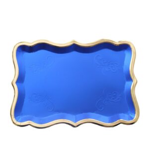 Efavormart 10 Pack | Elegant Royal Blue/Gold Rim Disposable Serving Trays, Heavy Duty 400 GSM Paper Rectangular Party Platters - 14"X10"