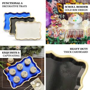 Efavormart 10 Pack | Elegant Royal Blue/Gold Rim Disposable Serving Trays, Heavy Duty 400 GSM Paper Rectangular Party Platters - 14"X10"