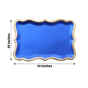 Efavormart 10 Pack | Elegant Royal Blue/Gold Rim Disposable Serving Trays, Heavy Duty 400 GSM Paper Rectangular Party Platters - 14"X10"