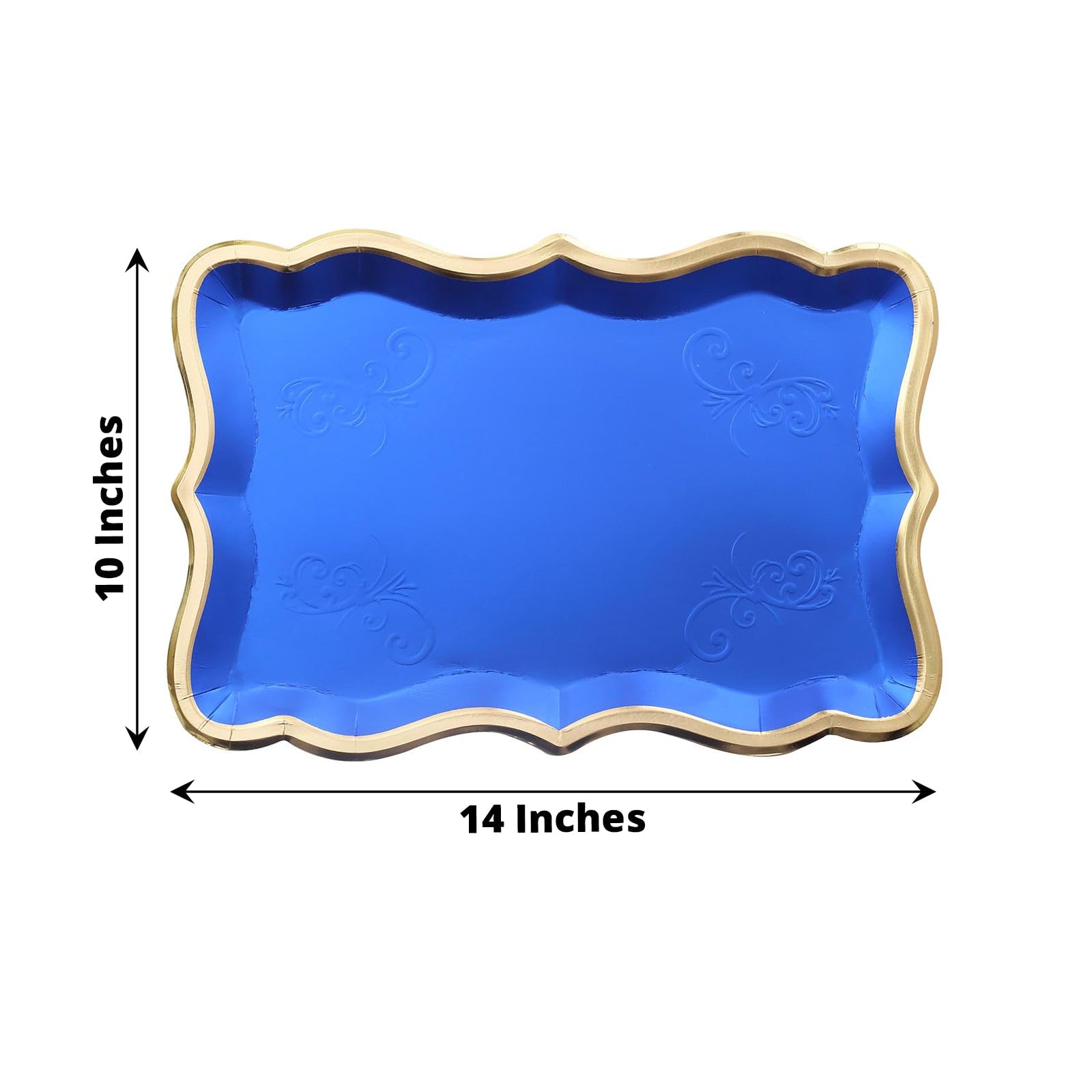 Efavormart 10 Pack | Elegant Royal Blue/Gold Rim Disposable Serving Trays, Heavy Duty 400 GSM Paper Rectangular Party Platters - 14"X10"