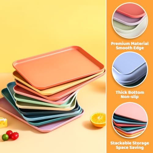 NDSWKR 8 Pieces Fast Food Serving Tray, 15 x 10 x 0.8 Inch Rectangular Cafeteria Tray, Plastic Restaurant Trays for Lunch Dinner Restaurant Kitchen Picnic Party