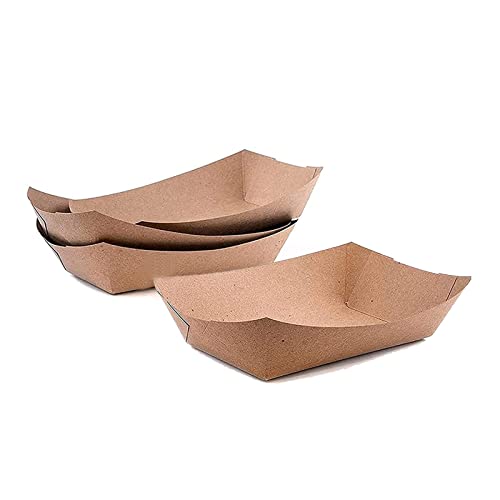 PaperMi Brown Paper Food Tray Disposable Kraft Hot Dog Tray, Paper Food Trays for Picnics, Carnivals, Camping - Food Serving Tray Holds Hot and Cold Food- USA Made (1Lb 100pc)