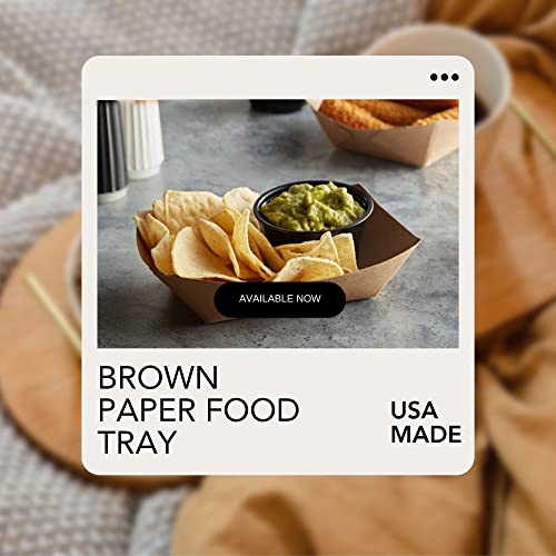 PaperMi Brown Paper Food Tray Disposable Kraft Hot Dog Tray, Paper Food Trays for Picnics, Carnivals, Camping - Food Serving Tray Holds Hot and Cold Food- USA Made (1Lb 100pc)