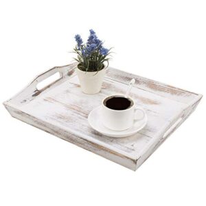 mygift 16-inch whitewashed wood decorative serving tray with handles, rectangular breakfast ottomantray
