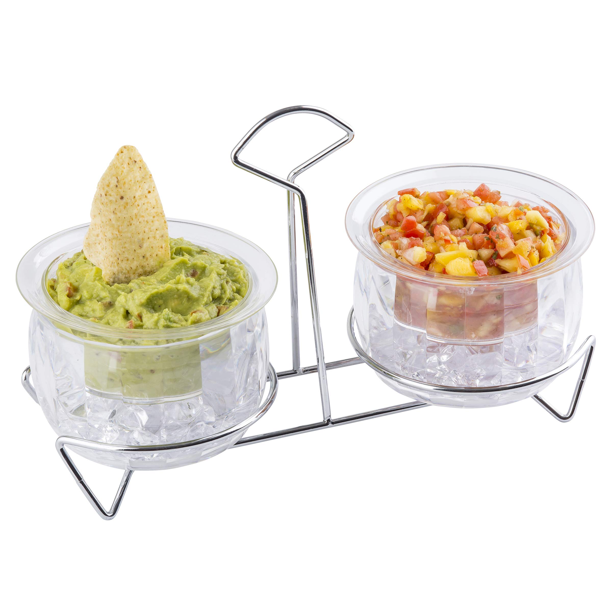 Tablecraft Set with Rack, Polystyrene & Chrome Plated Metal, (2) 14oz, 14 oz, Chiller Dip Bowl (Set of 2)