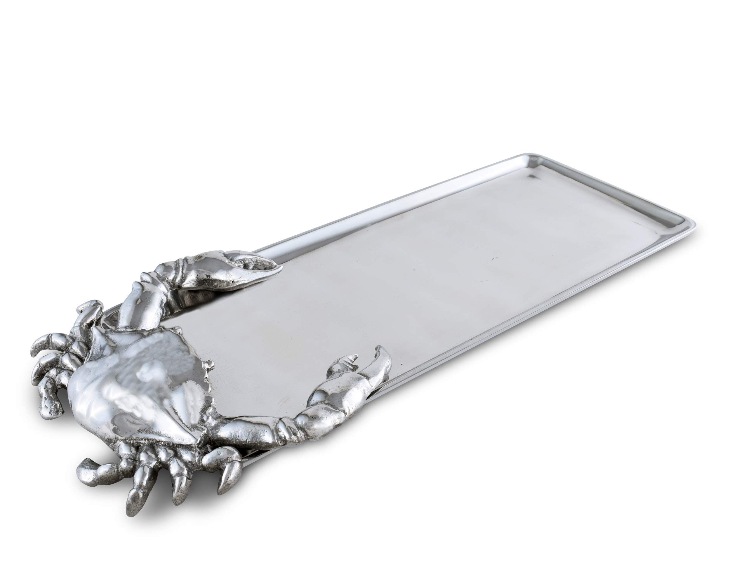 Arthur Court Designs Aluminum Crab Oblong Tray Food Serving Tray Coastal Ocean Theme Metal Artisan Quality Hand Polished Tarnish-Free 18 inch x 7 inch