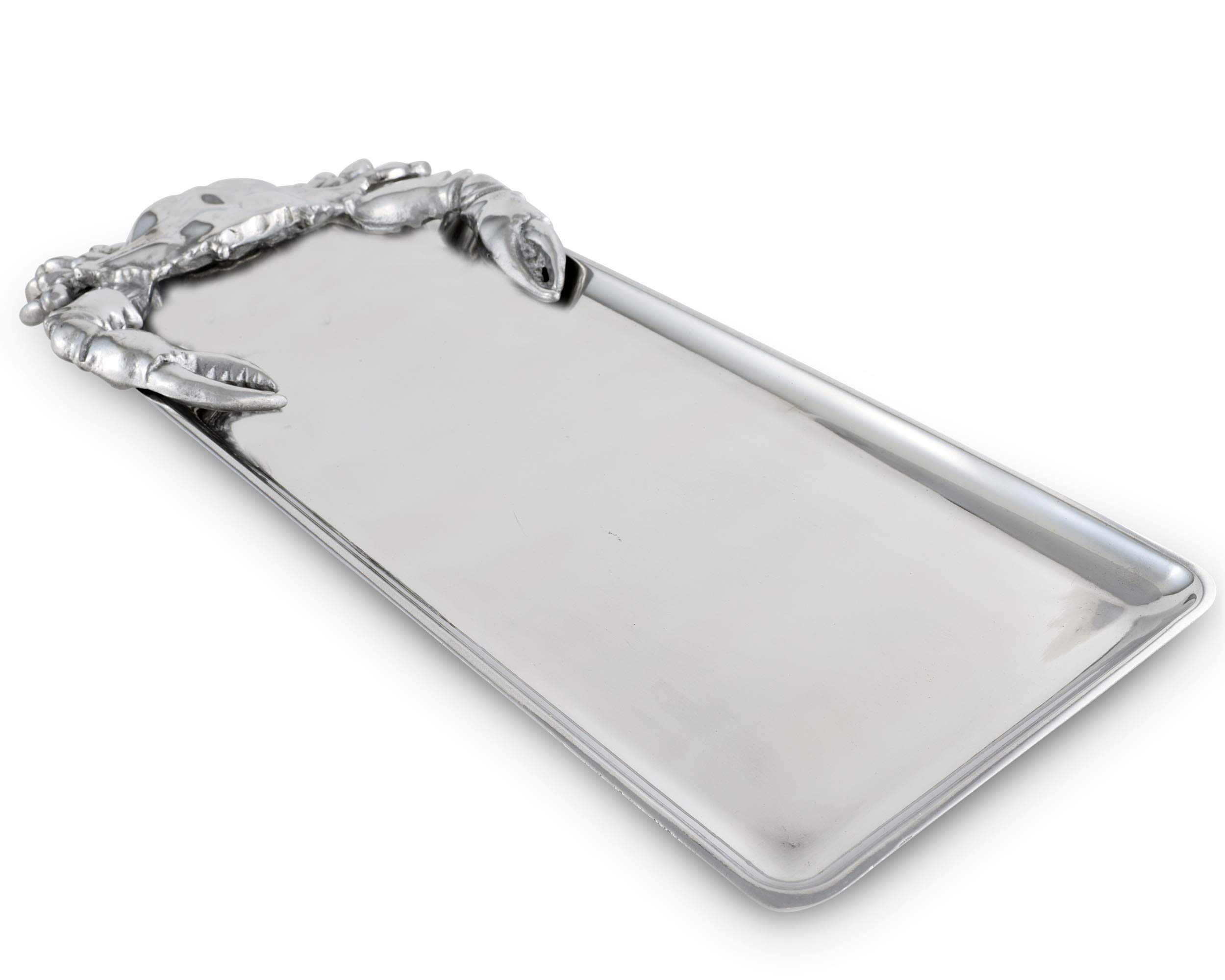 Arthur Court Designs Aluminum Crab Oblong Tray Food Serving Tray Coastal Ocean Theme Metal Artisan Quality Hand Polished Tarnish-Free 18 inch x 7 inch