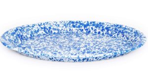 crow canyon home enamelware oval platter, 18 inch, blue/white splatter