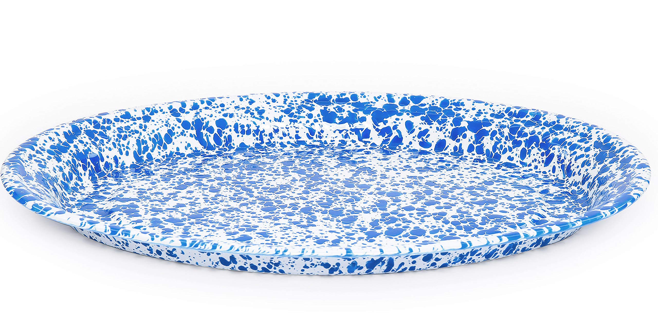 Crow Canyon Home Enamelware Oval Platter, 18 inch, Blue/White Splatter