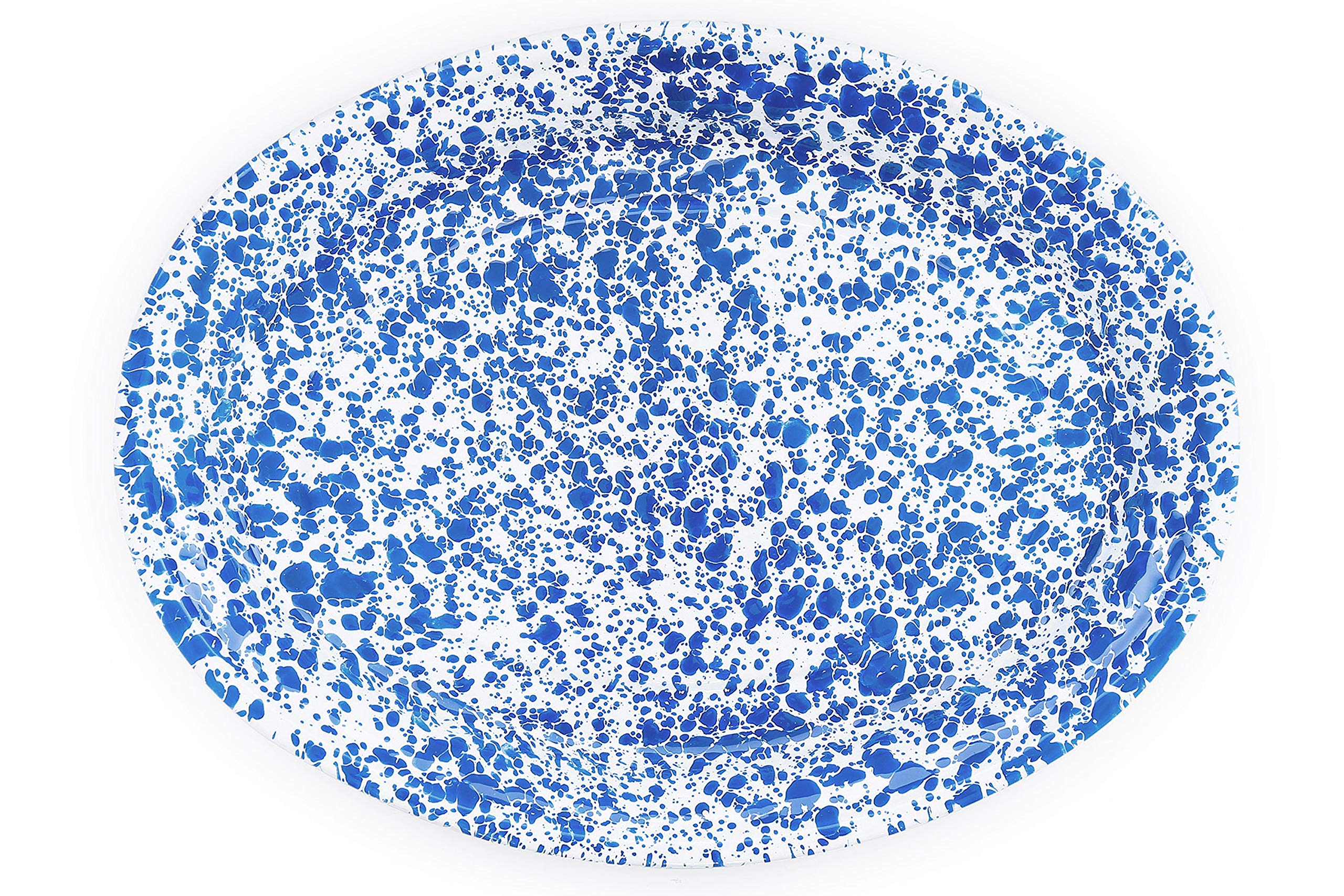 Crow Canyon Home Enamelware Oval Platter, 18 inch, Blue/White Splatter