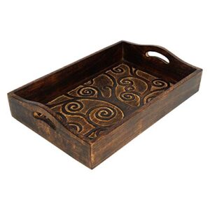 ajuny indian handcrafted rectangular mango wooden decorative serving tray platters with handle hand carved tree of life design